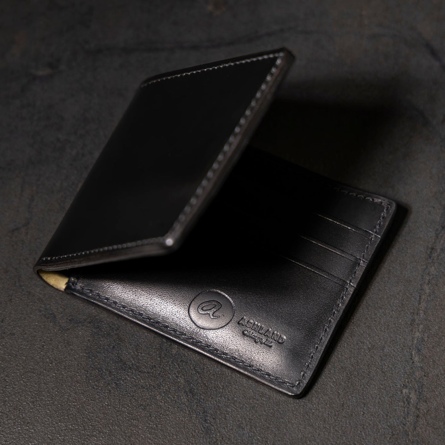 Shining luster of the leather on Johnny the Fox black shell cordovan