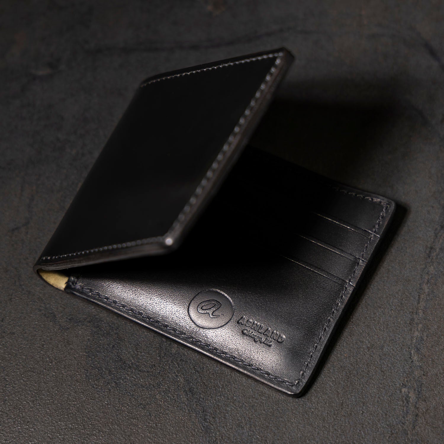 Shining luster of the leather on Johnny the Fox black shell cordovan
