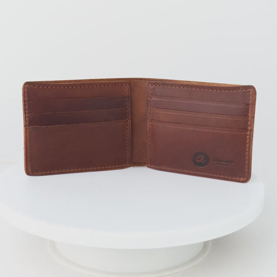 Rotating video of Johnny the Fox Horween leather bifold wallet