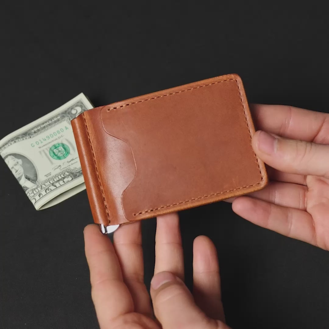 Video showing interior and money clip functionality of Capone Money Clip in English Tan Dublin